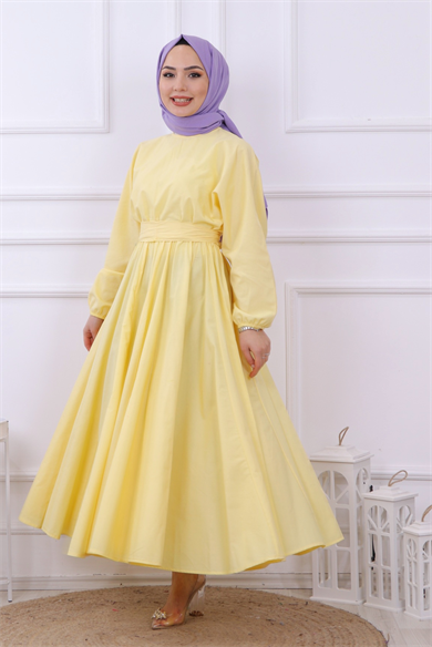 Mevlana Model Kemerli Elbise Sarı