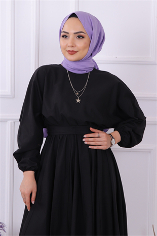 Mevlana Model Kemerli Elbise Siyah