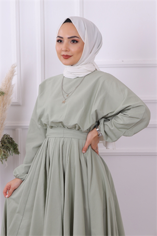 Mevlana Model Kemerli Elbise Yeşil