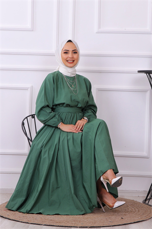 Mevlana Model Kemerli Elbise Yeşil