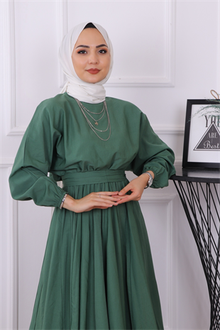 Mevlana Model Kemerli Elbise Yeşil