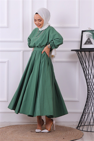 Mevlana Model Kemerli Elbise Yeşil