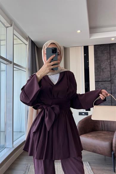 Modal Kumaş Geniş Kuşaklı Takım Bordo