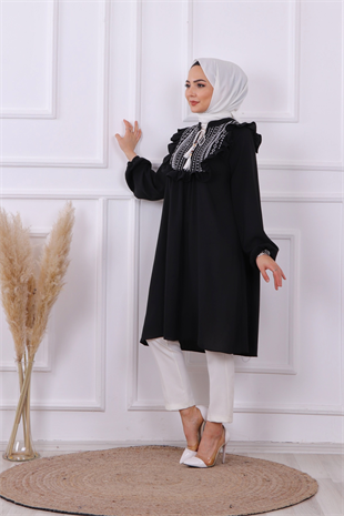 Nakışlı Tunik Siyah