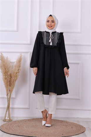 Nakışlı Tunik Siyah