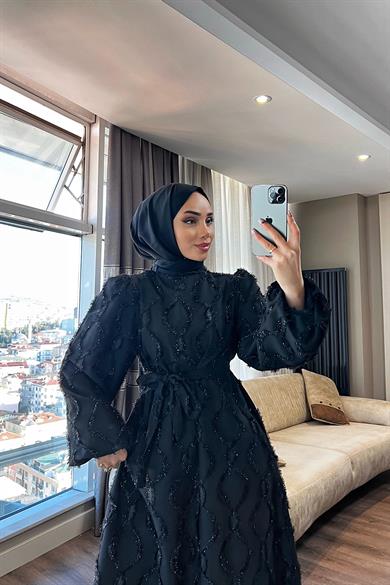 Nida Sim Detay Elbise Siyah