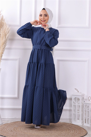 Olv- Ponponlu Elbise İndigo