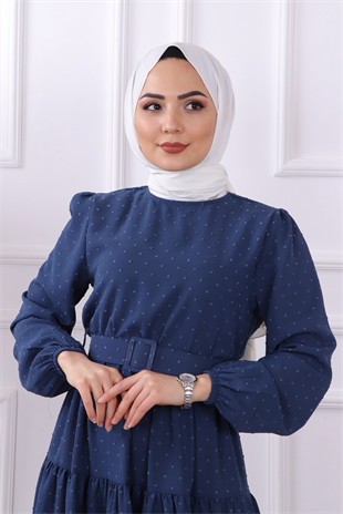 Olv- Ponponlu Elbise İndigo