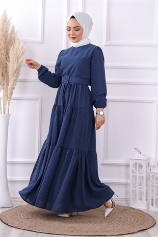 Olv- Ponponlu Elbise İndigo