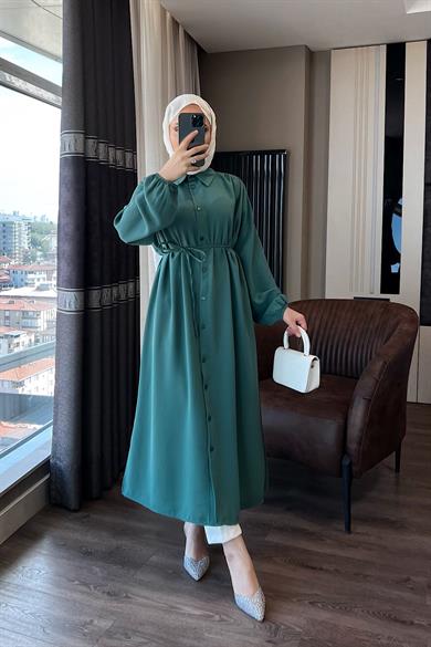 Omuz Pile Detay Düğmeli Tunik