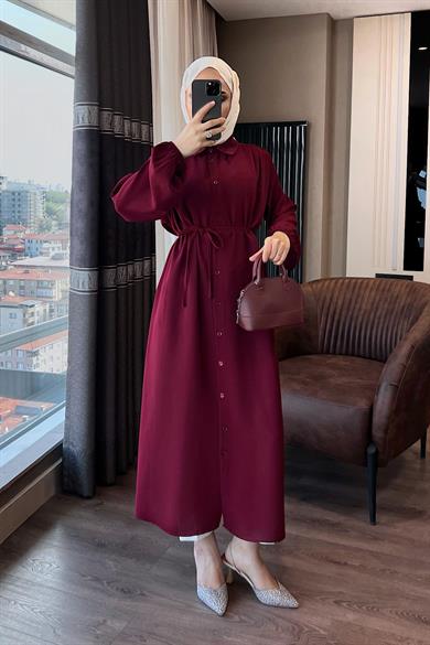 Omuz Pile Detay Düğmeli Tunik Bordo
