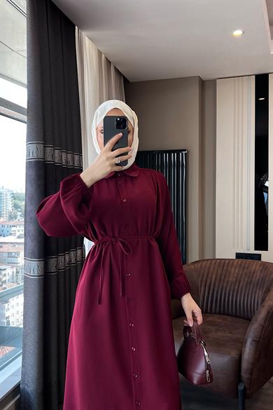 Omuz Pile Detay Düğmeli Tunik Bordo