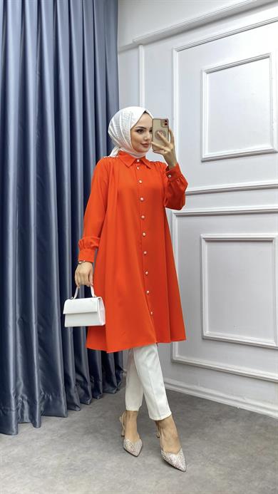 Omuzları Taşlı Tunik Turuncu 