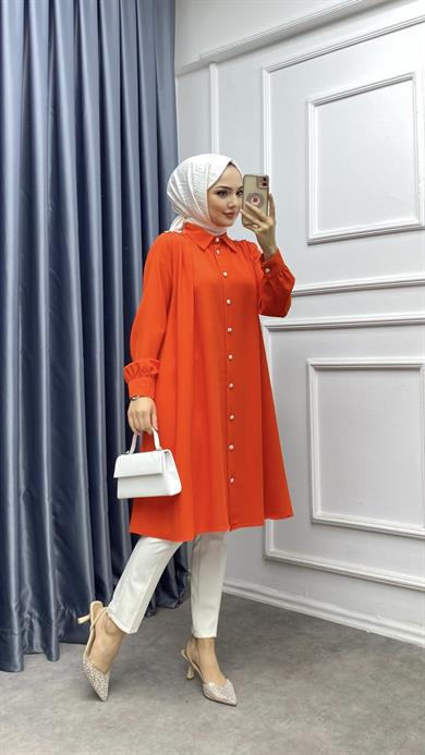 Omuzları Taşlı Tunik Turuncu 
