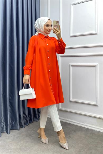 Omuzları Taşlı Tunik Turuncu 