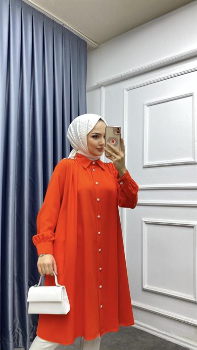 Omuzları Taşlı Tunik Turuncu 