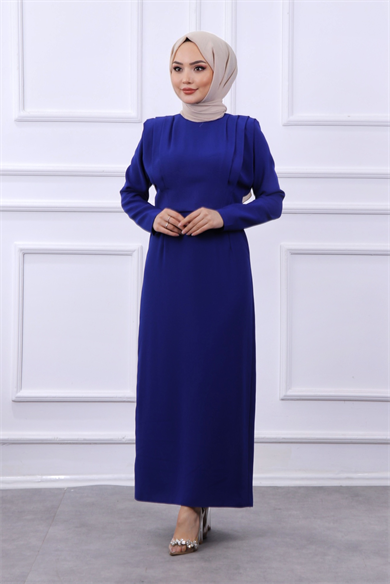 Omuzları Vatkalı Elbise Saks