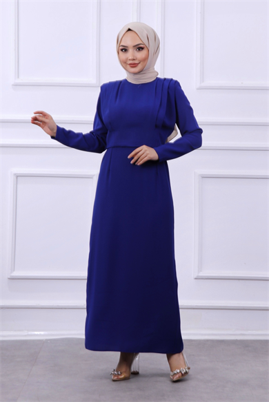 Omuzları Vatkalı Elbise Saks