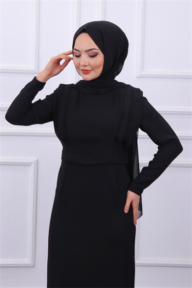 Omuzları Vatkalı Elbise Siyah