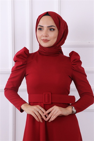 Omuzu Detaylı Elbise Bordo