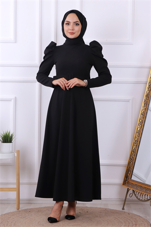 Omuzu Detaylı Elbise Siyah