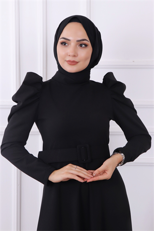 Omuzu Detaylı Elbise Siyah