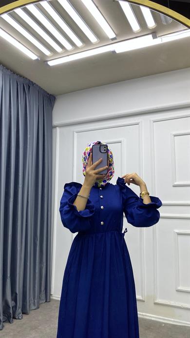 Omuzu Fırfırlı Elbise Lacivert