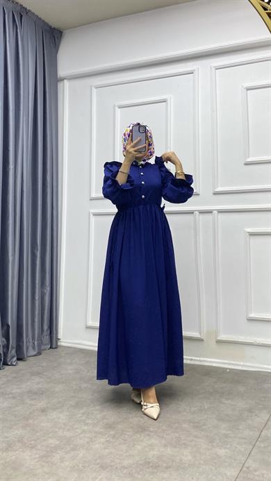 Omuzu Fırfırlı Elbise Lacivert