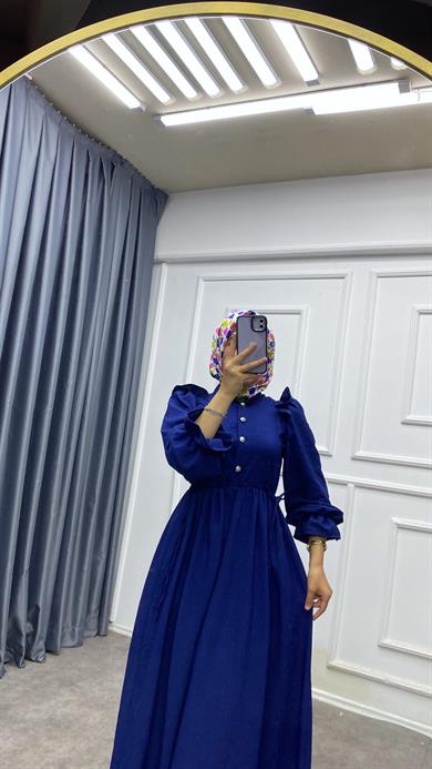 Omuzu Fırfırlı Elbise Lacivert