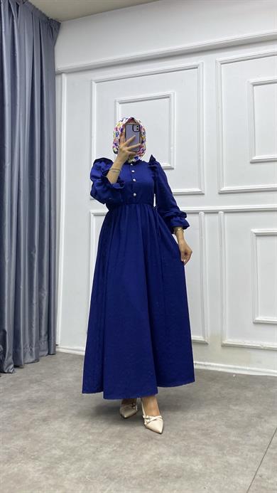 Omuzu Fırfırlı Elbise Lacivert