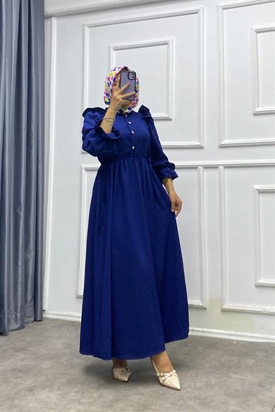 Omuzu Fırfırlı Elbise Lacivert