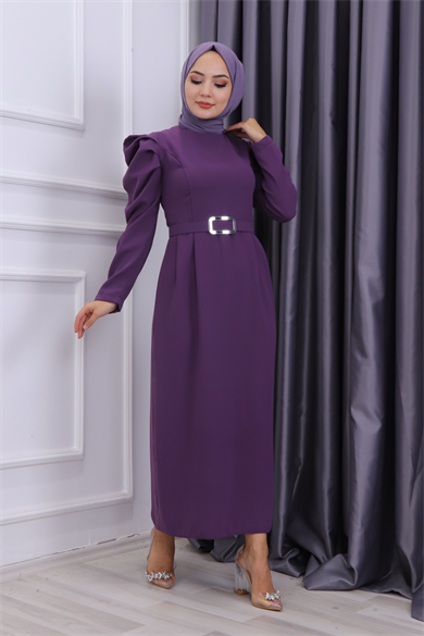 Omuzu Fırfırlı Elbise Mor