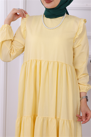 Omuzu Fırfırlı Elbise Sarı