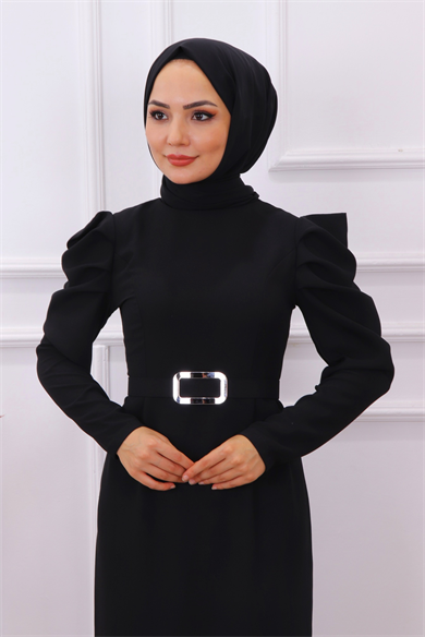 Omuzu Fırfırlı Elbise Siyah