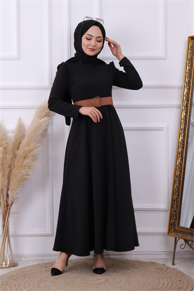 Omuzu Fırfırlı Elbise Siyah