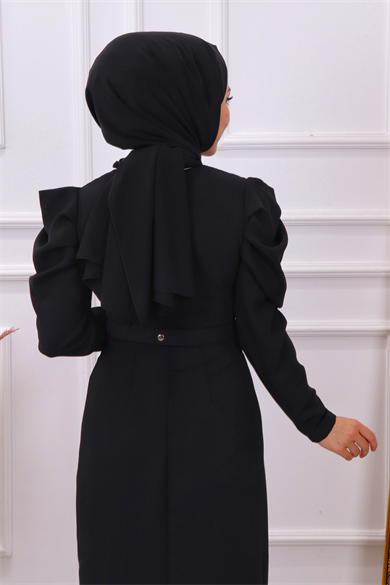 Omuzu Fırfırlı Elbise Siyah