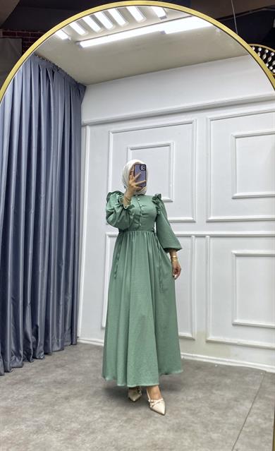 Omuzu Fırfırlı Elbise Yeşil