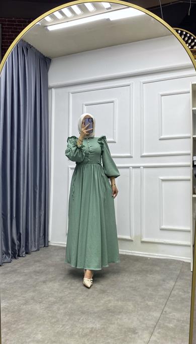 Omuzu Fırfırlı Elbise Yeşil