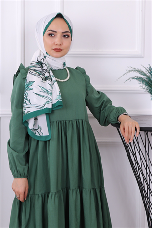 Omuzu Fırfırlı Elbise Yeşil