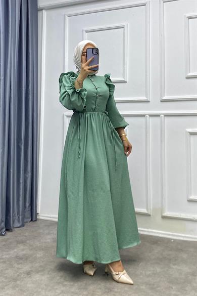 Omuzu Fırfırlı Elbise Yeşil