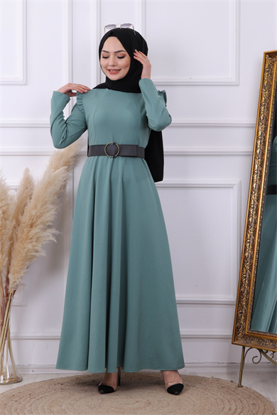 Omuzu Fırfırlı Elbise Yeşil