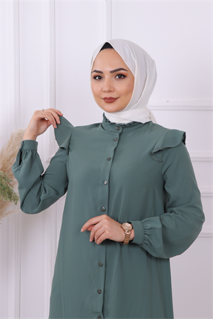 Omuzu Fırfırlı Tunik  Yeşil
