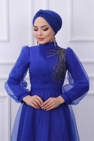 Omuzu Taşlı Abiye Saks