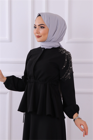 Omuzu Taşlı Takım Siyah