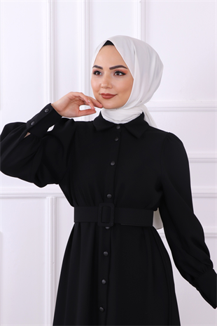 Önden Düğmeli Altı Fırfırlı Elbise Siyah