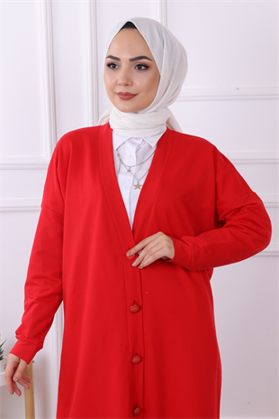 Önden Düğmeli Hırka Kırmızı