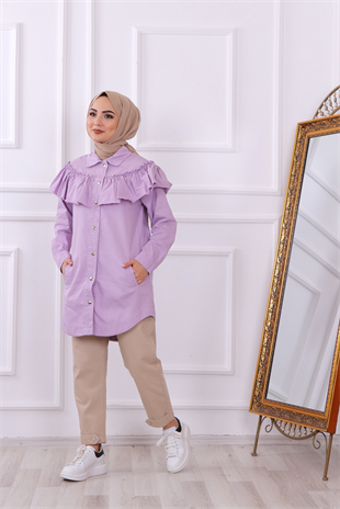 Önden Düğmeli Tunik-Lila