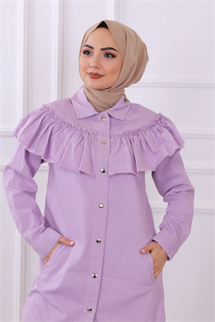 Önden Düğmeli Tunik-Lila
