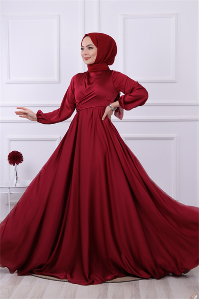 Önü Bağlama Detaylı Abiye Bordo