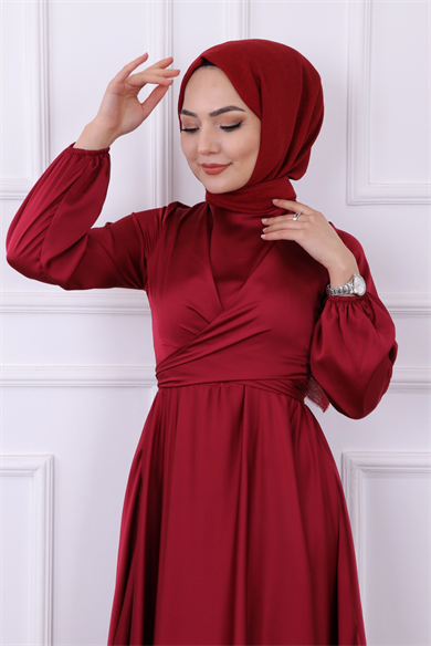 Önü Bağlama Detaylı Abiye Bordo